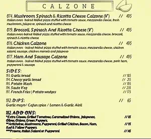 Diggin Calzone menu